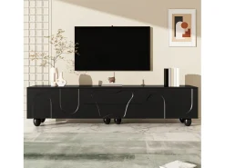 Móvel de TV com pés de madeira - 180 x 40 x 42 cm - com 2 gavetas + 4 portas - aglomerado - preto