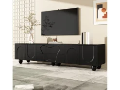 Móvel de TV com pés de madeira - 180 x 40 x 42 cm - com 2 gavetas + 4 portas - aglomerado - preto