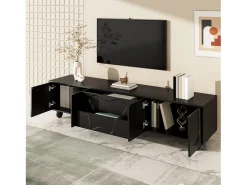 Móvel de TV com pés de madeira - 180 x 40 x 42 cm - com 2 gavetas + 4 portas - aglomerado - preto