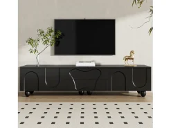 Móvel de TV com pés de madeira - 180 x 40 x 42 cm - com 2 gavetas + 4 portas - aglomerado - preto