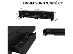 Móvel de TV com pés de madeira - 180 x 40 x 42 cm - com 2 gavetas + 4 portas - aglomerado - preto