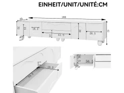 Móvel de TV com pés de madeira - 180 x 40 x 42 cm - com 2 gavetas + 4 portas - aglomerado - branco