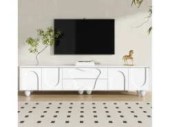 Móvel de TV com pés de madeira - 180 x 40 x 42 cm - com 2 gavetas + 4 portas - aglomerado - branco