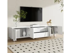 Móvel de TV com pés de madeira - 180 x 40 x 42 cm - com 2 gavetas + 4 portas - aglomerado - branco