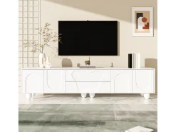 Móvel de TV com pés de madeira - 180 x 40 x 42 cm - com 2 gavetas + 4 portas - aglomerado - branco