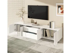 Móvel de TV com pés de madeira - 180 x 40 x 42 cm - com 2 gavetas + 4 portas - aglomerado - branco