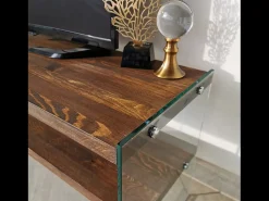 Móvel de TV contemporâneo em vidro e madeira de 120 cm JOY com arrumação