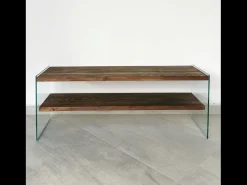 Móvel de TV contemporâneo em vidro e madeira de 120 cm JOY com arrumação