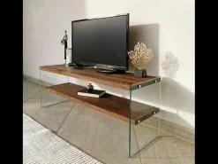 Móvel de TV contemporâneo em vidro e madeira de 120 cm JOY com arrumação