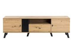 Móvel de TV de 170 cm com 2 portas e 1 gaveta - aglomerado - cores: preto e madeira natural