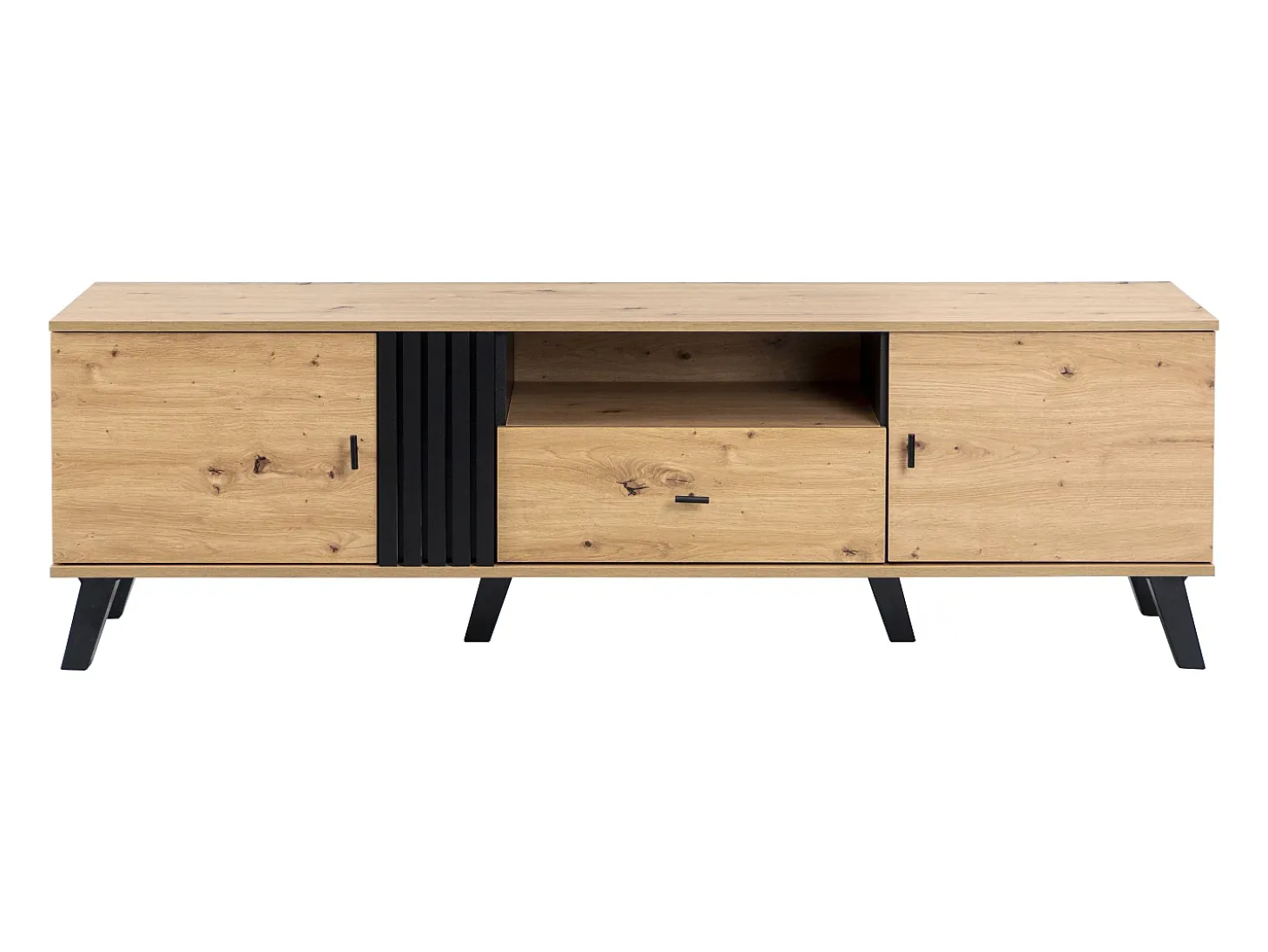 Móvel de TV de 170 cm com 2 portas e 1 gaveta - aglomerado - cores: preto e madeira natural