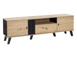 Móvel de TV de 170 cm com 2 portas e 1 gaveta - aglomerado - cores: preto e madeira natural