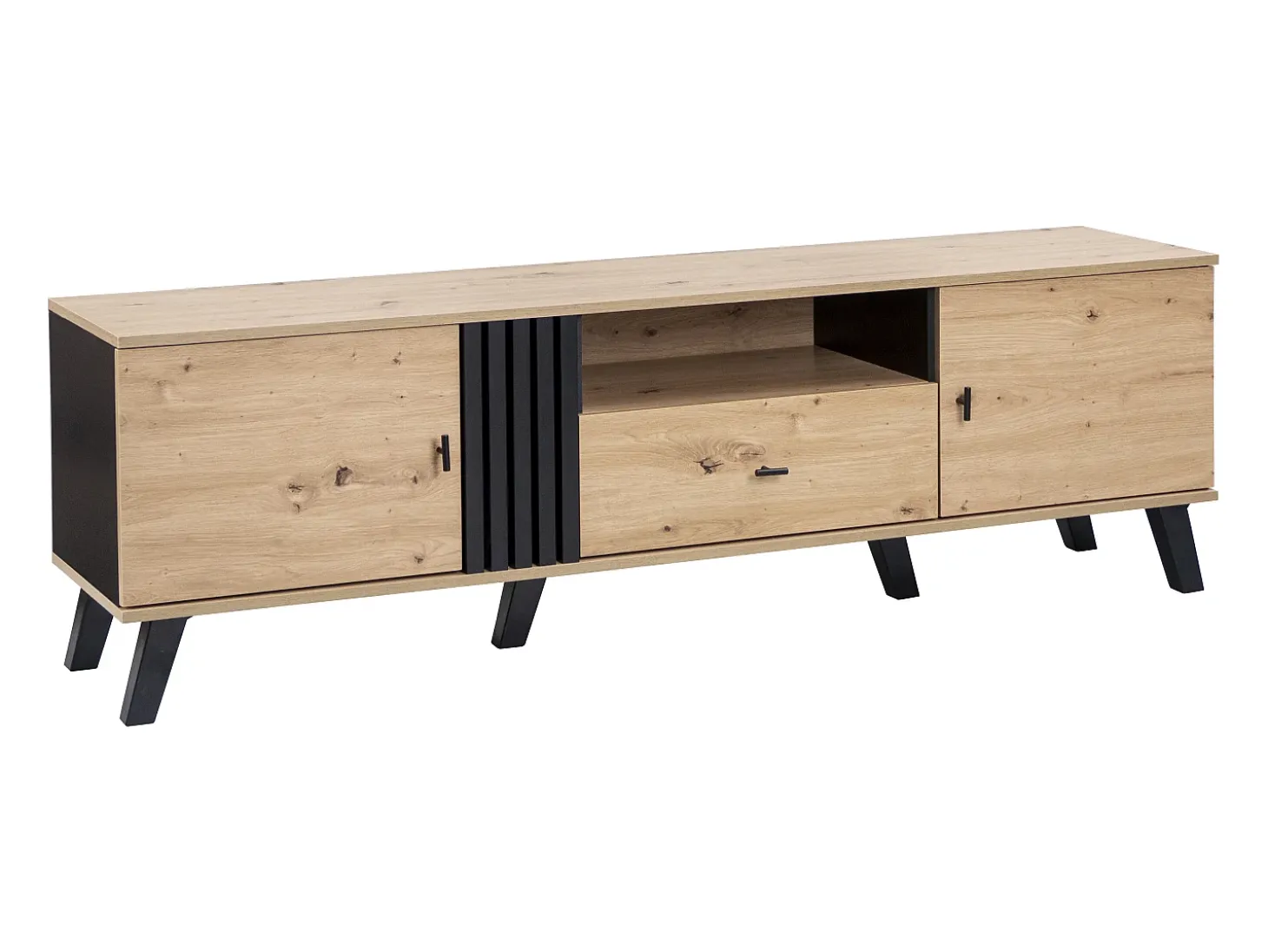 Móvel de TV de 170 cm com 2 portas e 1 gaveta - aglomerado - cores: preto e madeira natural