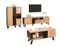 Móvel de TV de 170 cm com 2 portas e 1 gaveta - aglomerado - cores: preto e madeira natural