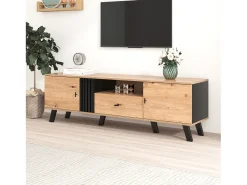 Móvel de TV de 170 cm com 2 portas e 1 gaveta - aglomerado - cores: preto e madeira natural