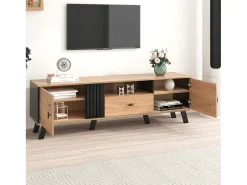 Móvel de TV de 170 cm com 2 portas e 1 gaveta - aglomerado - cores: preto e madeira natural