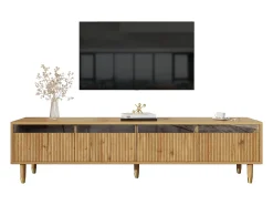 Móvel de TV de 178 cm com visual minimalista de madeira e quatro gavetas. Em MDF e acrílico, resistente e elegante para a sala de estar.