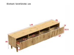 Móvel de TV de 178 cm com visual minimalista de madeira e quatro gavetas. Em MDF e acrílico, resistente e elegante para a sala de estar.