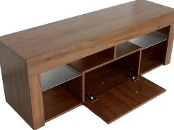 Móvel de TV de design em madeira "Hugo" com nichos abertos e prateleiras de vidro - Marrom 140 x 40 x 50 cm