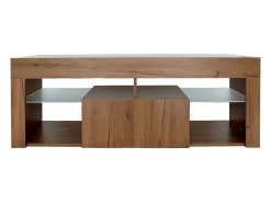 Móvel de TV de design em madeira "Hugo" com nichos abertos e prateleiras de vidro - Marrom 140 x 40 x 50 cm