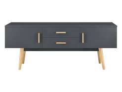 Móvel de TV de design exclusivo com banco e pés de madeira 140 cm cinza escuro 03_0005869