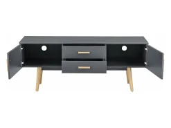 Móvel de TV de design exclusivo com banco e pés de madeira 140 cm cinza escuro 03_0005869