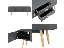 Móvel de TV de design exclusivo com banco e pés de madeira 140 cm cinza escuro 03_0005869