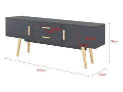Móvel de TV de design exclusivo com banco e pés de madeira 140 cm cinza escuro 03_0005869