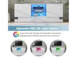 Móvel de TV de madeira com 2 portas - prateleira de vidro ajustável - LEDs - estilo moderno - branco brilhante