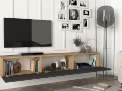 Móvel de TV de parede com 3 portas - Antracite e Natural Claro - VIKILA