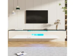 Móvel de TV de parede com 3 portas - 180 x 35 x 30 cm - LEDs - MDF e aglomerado - Preto e branco brilhante