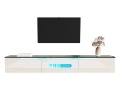 Móvel de TV de parede com 3 portas - 180 x 35 x 30 cm - LEDs - MDF e aglomerado - Preto e branco brilhante