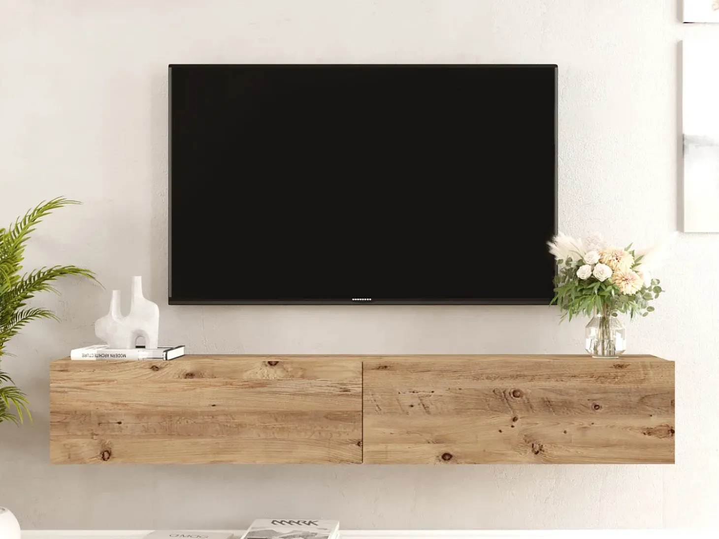 Móvel de TV de parede com 2 portas - Luz natural - AUBEPINA