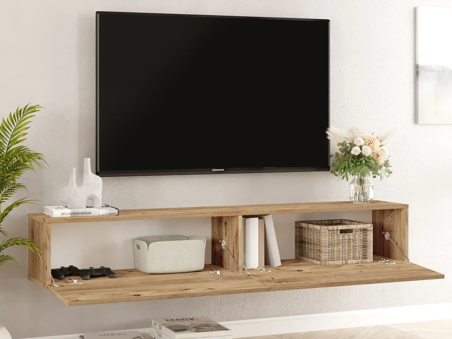 Móvel de TV de parede com 2 portas - Luz natural - AUBEPINA