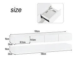 Móvel de TV de parede em MDF com iluminação LED e 4 gavetas - Acabamento em branco brilhante