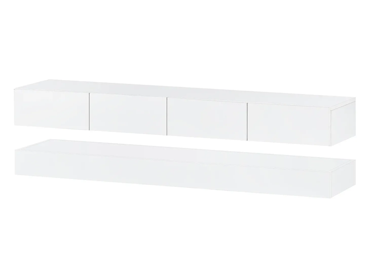 Móvel de TV de parede em MDF com iluminação LED e 4 gavetas - Acabamento em branco brilhante