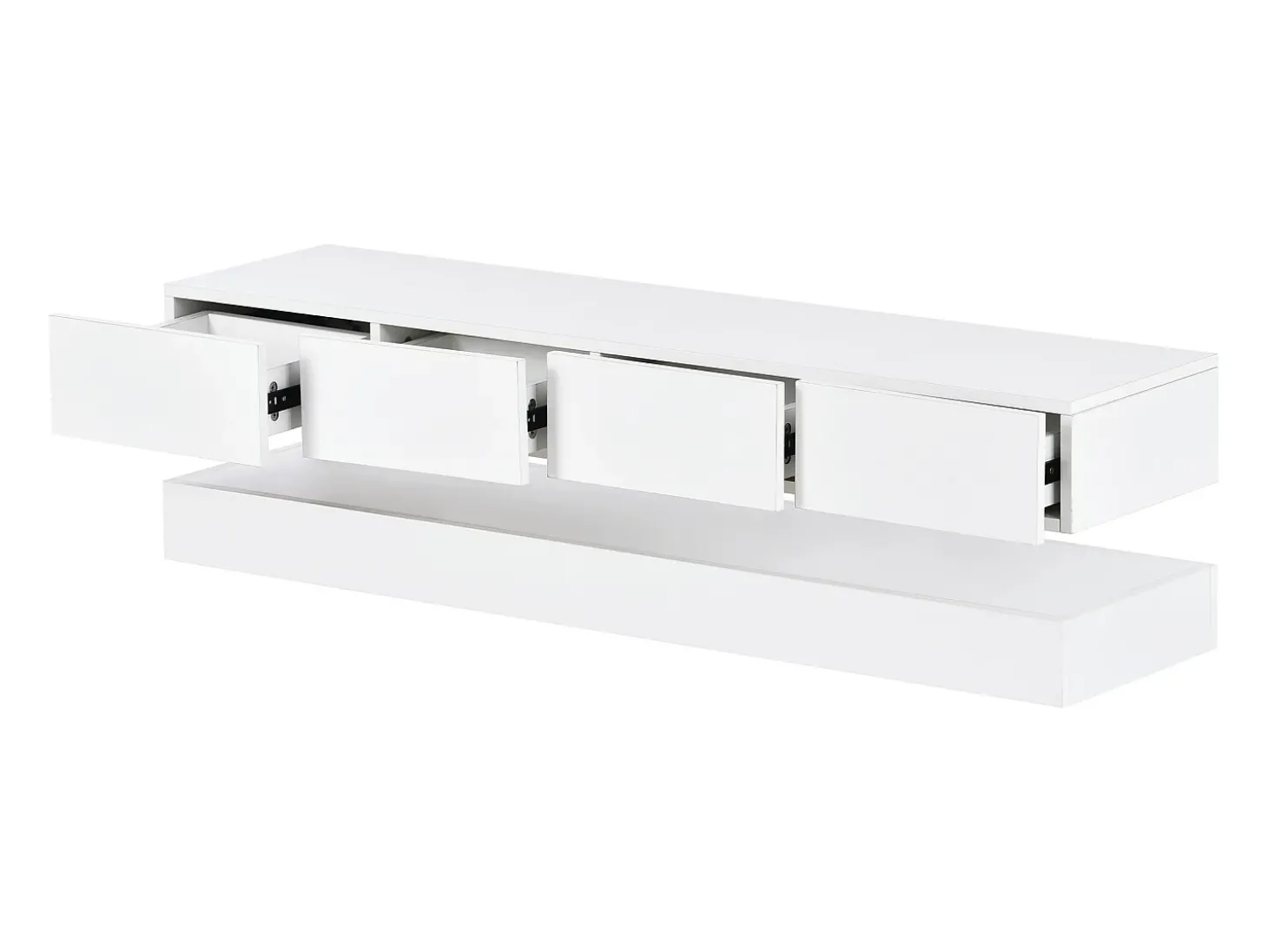 Móvel de TV de parede em MDF com iluminação LED e 4 gavetas - Acabamento em branco brilhante