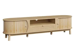 Móvel de TV de rattan 165x37x46 cm - 2 portas e 1 gaveta de rattan - Estilo rústico - MDF - Natural
