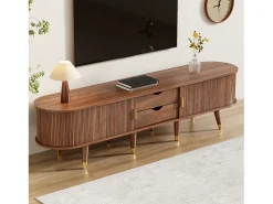 Móvel de TV de vime com porta de correr - 175 x 38 x 45 cm - com 2 gavetas - MDF - natural