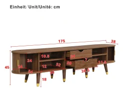 Móvel de TV de vime com porta de correr - 175 x 38 x 45 cm - com 2 gavetas - MDF - natural