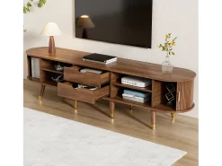 Móvel de TV de vime com porta de correr - 175 x 38 x 45 cm - com 2 gavetas - MDF - natural