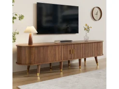 Móvel de TV de vime com porta de correr - 175 x 38 x 45 cm - com 2 gavetas - MDF - natural