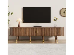 Móvel de TV de vime com porta de correr - 175 x 38 x 45 cm - com 2 gavetas - MDF - natural