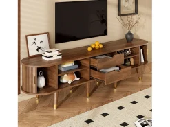 Móvel de TV de vime com porta de correr - 175 x 38 x 45 cm - com 2 gavetas - MDF - natural