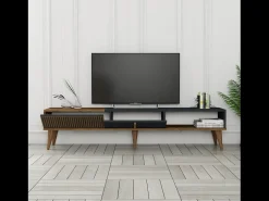 Móvel de TV Design Madeira e Antracite 180 cm NOLA Contemporâneo com Arrumação
