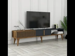 Móvel de TV Design Madeira e Antracite 180 cm NOLA Contemporâneo com Arrumação