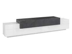 Móvel de TV Dlamann, Aparador baixo de sala, base de móvel de TV, 100% Fabricado em Itália, 240x45h52 cm, Branco brilhante e ardósia