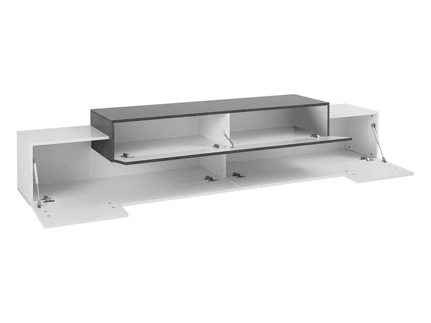 Móvel de TV Dlamann, Aparador baixo de sala, base de móvel de TV, 100% Fabricado em Itália, 240x45h52 cm, Branco brilhante e ardósia
