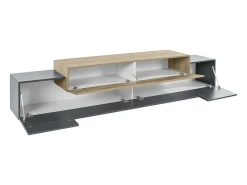 Móvel de TV Dlamann, Aparador baixo de sala, base de móvel de TV, 100% Fabricado em Itália, 240x45h52 cm, Antracite e Bordo