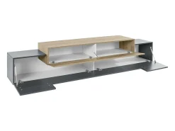 Móvel de TV Dlamann, Aparador baixo de sala, base de móvel de TV, 100% Fabricado em Itália, 240x45h52 cm, Antracite e Bordo